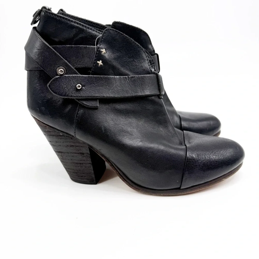 Rag & Bone Harrow Black Leather Boots Bootie, Size 36.5 - Picture 5 of 14